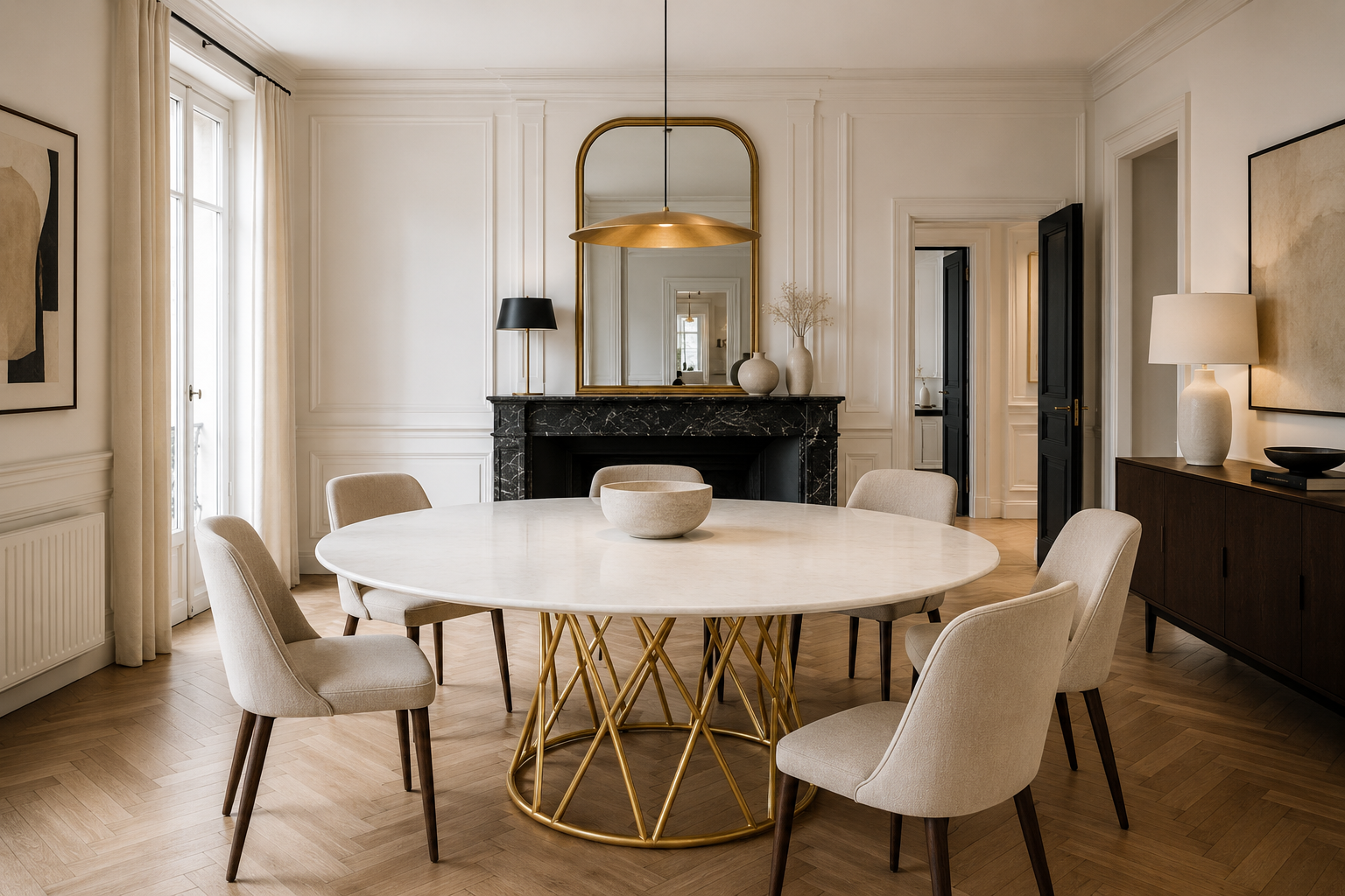 Variante avec décor à la feuille d'or et plateau de marbre